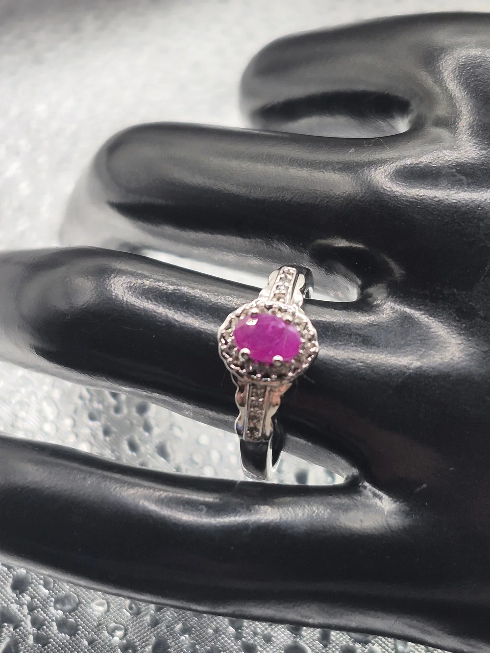 Genuine Sterling Silver Ring with Red Ruby With Diamonds